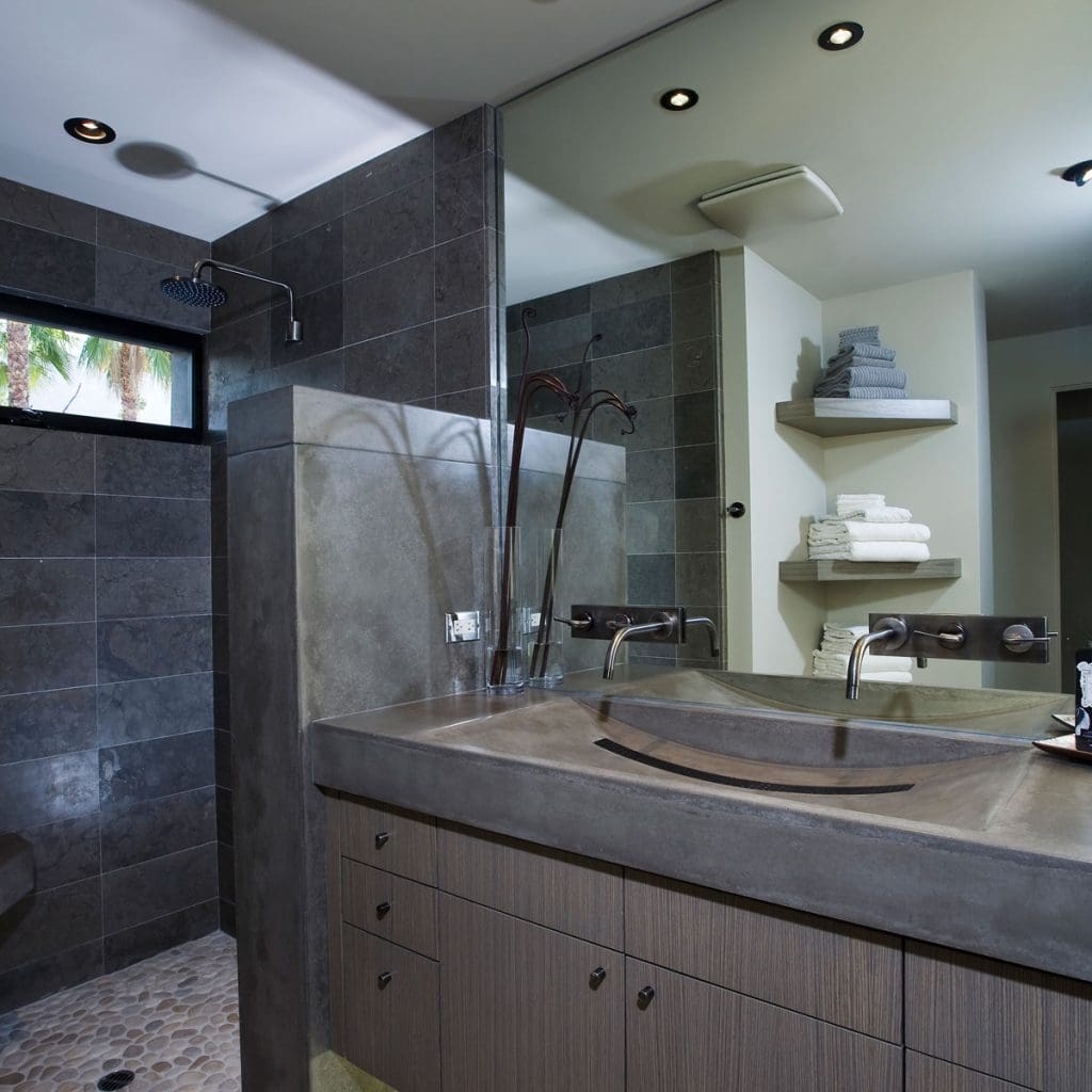 A universal design for a Portland bathroom remodel to illustrate universal bathroom design guidelines and innovations in plumbing and tub to shower conversions